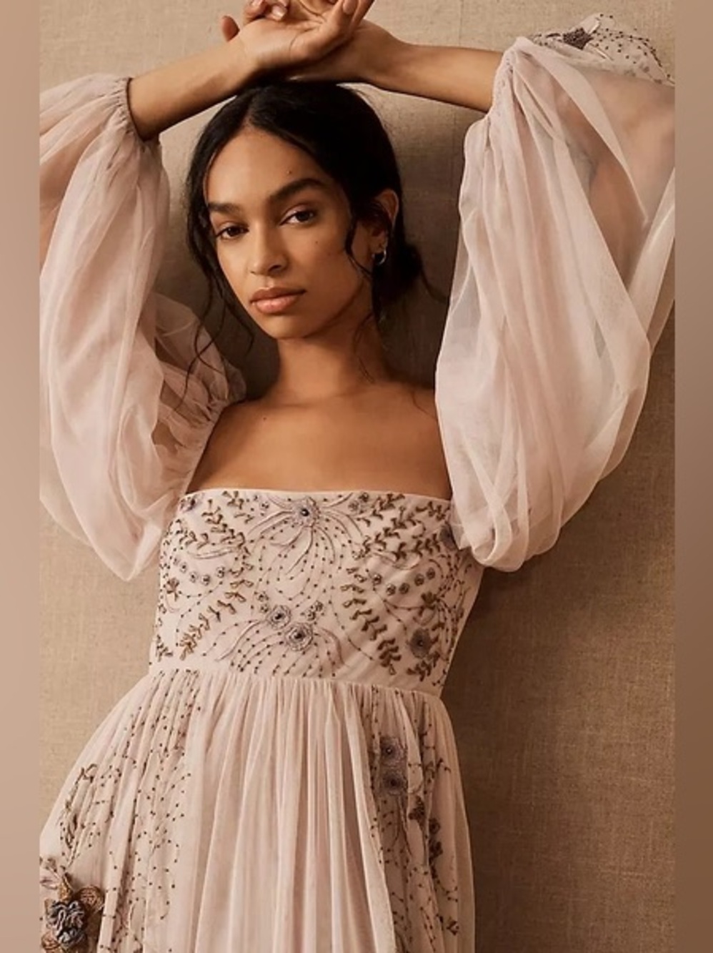 BHLDN Stargazer Purple Valetta Empire-Waist Puff-Sleeve Backless Gown - Picture 11 of 11